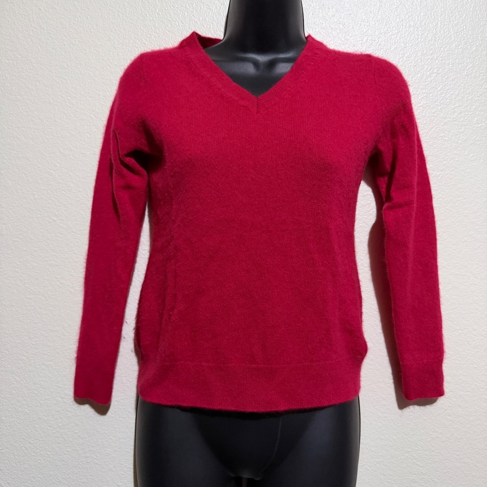 Tahari Womens Red 100% 2-Ply Cashmere V-Neck Long Sleeve Slim Fit Sweater Small